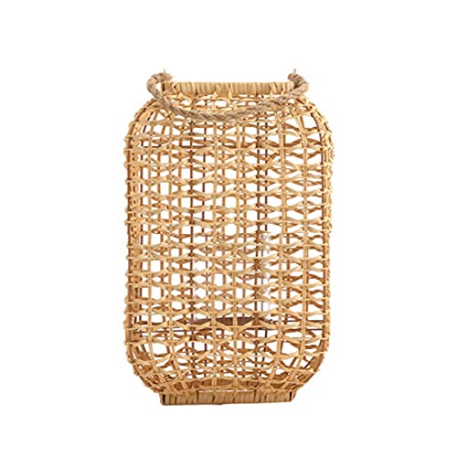 Vintage Rattan Candle Holder - Distressed Woven Decorative Floor Candle Stand for Indoor & Outdoor Use - Boho Home Decor, Courtyard, Patio, Garden - Small Size (Candles Not Included)