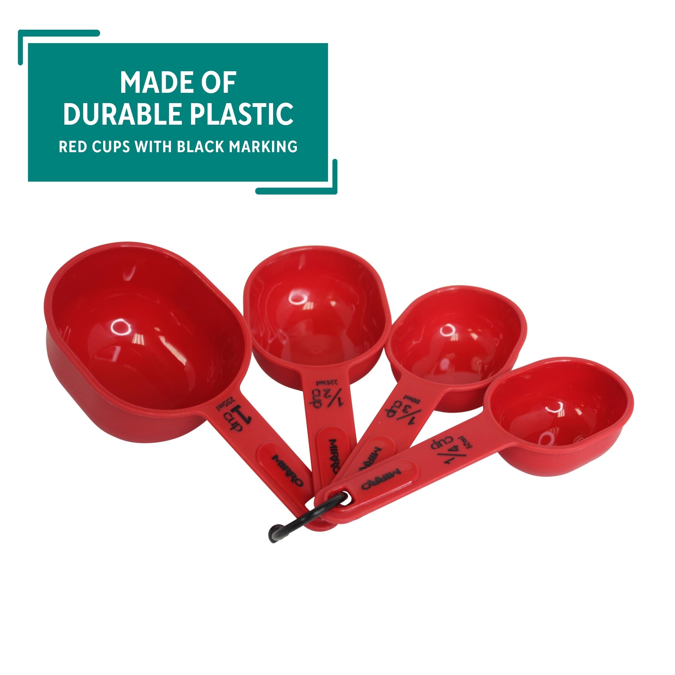 Premium MIRRO 4-Piece Nested Measuring Cups Set - Durable Plastic, Stackable Design, Easy-Read Measurements (Red) - Perfect for Baking, Cooking & Meal Prep