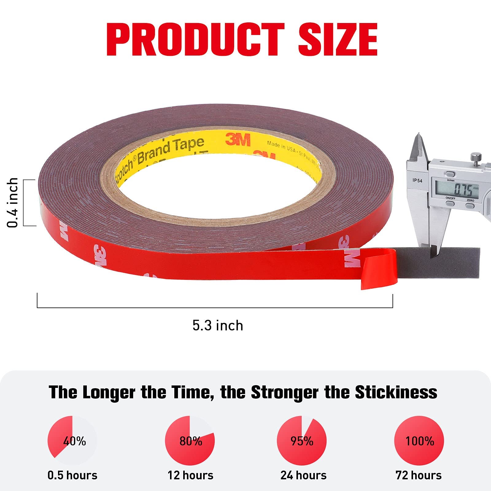 Double Sided Tape 164FT/33FT - 0.39Inch Thin Waterproof Mounting Foam Tape for LED Strip Lights, Car, Home & Office Decor - Strong 3M Adhesive for Wall Hanging, Picture Frames & DIY Projects