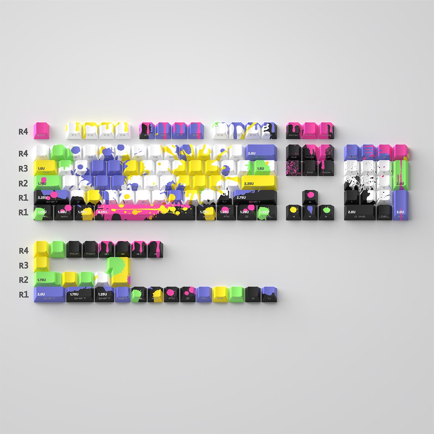Custom Graffiti Ink Splash Art PBT Keycap Set - Dye-Sublimation Printed Mechanical Keyboard Keycaps for Gaming & Typing (87/104/108 Keys) - Perfect for Gamers, Programmers & Office Work