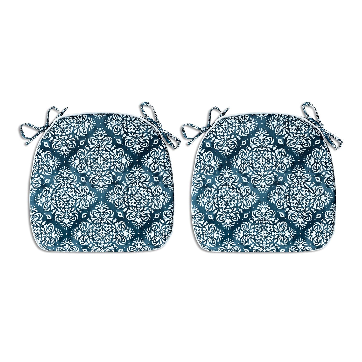 Outdoor Seat Cushions Set of 2 - 16x17 Inch Blue Geometric U-Shaped Patio Chair Cushions with Ties - Waterproof & Comfortable for Garden, Patio Furniture, Home Office & Outdoor Relaxation