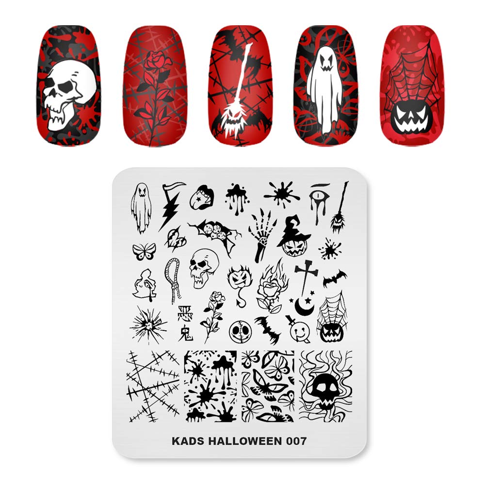 KADS Halloween Nail Art Stamping Kit - Pumpkin Ghost Skull Bat Design Plates for DIY Nail Decoration | Professional Nail Stamp Templates for Halloween Party, Cosplay & Spooky Nail Art (HA007)