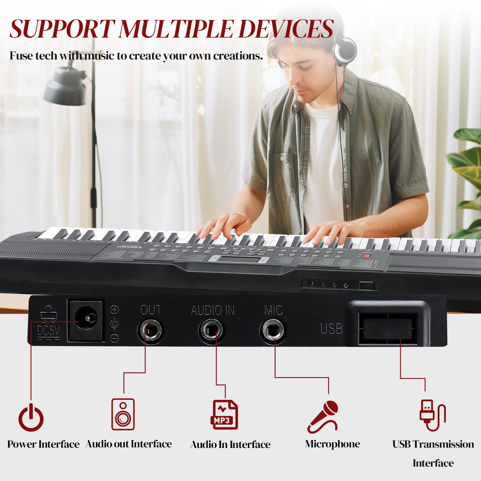 Ktaxon 61-Key Electronic Keyboard Piano Set with Headphone, Microphone, Music Stand, Power Adapter, Adjustable Bench - Portable Digital Piano for Beginners & Kids - Perfect for Home Practice, Music Lessons & Live Performances (Black)