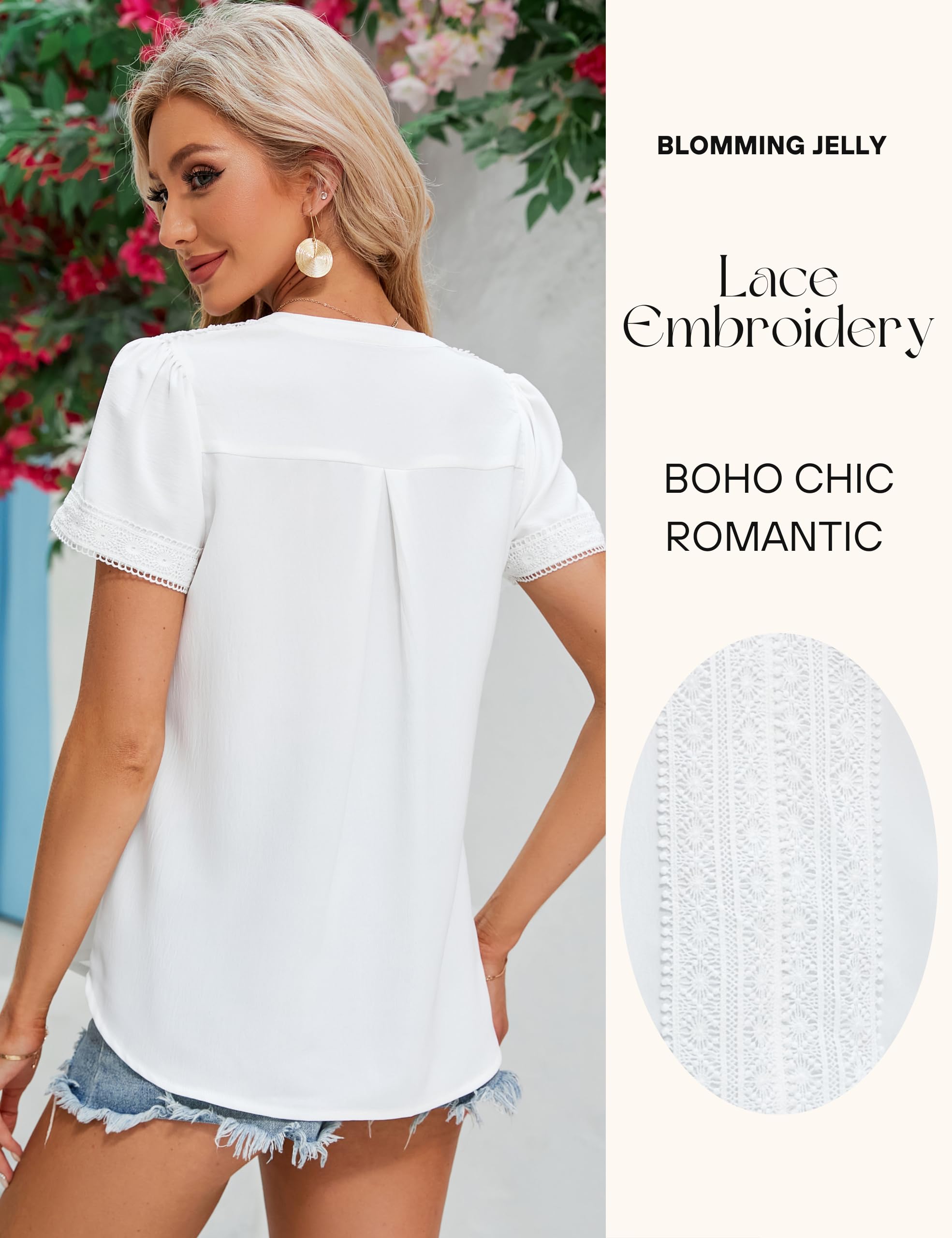 Blooming Jelly Women's Short Sleeve V-Neck Blouse - Casual & Dressy Business Tops for Summer, Trendy Boho Office Shirts | Perfect for Work, Business Meetings & Summer Outings