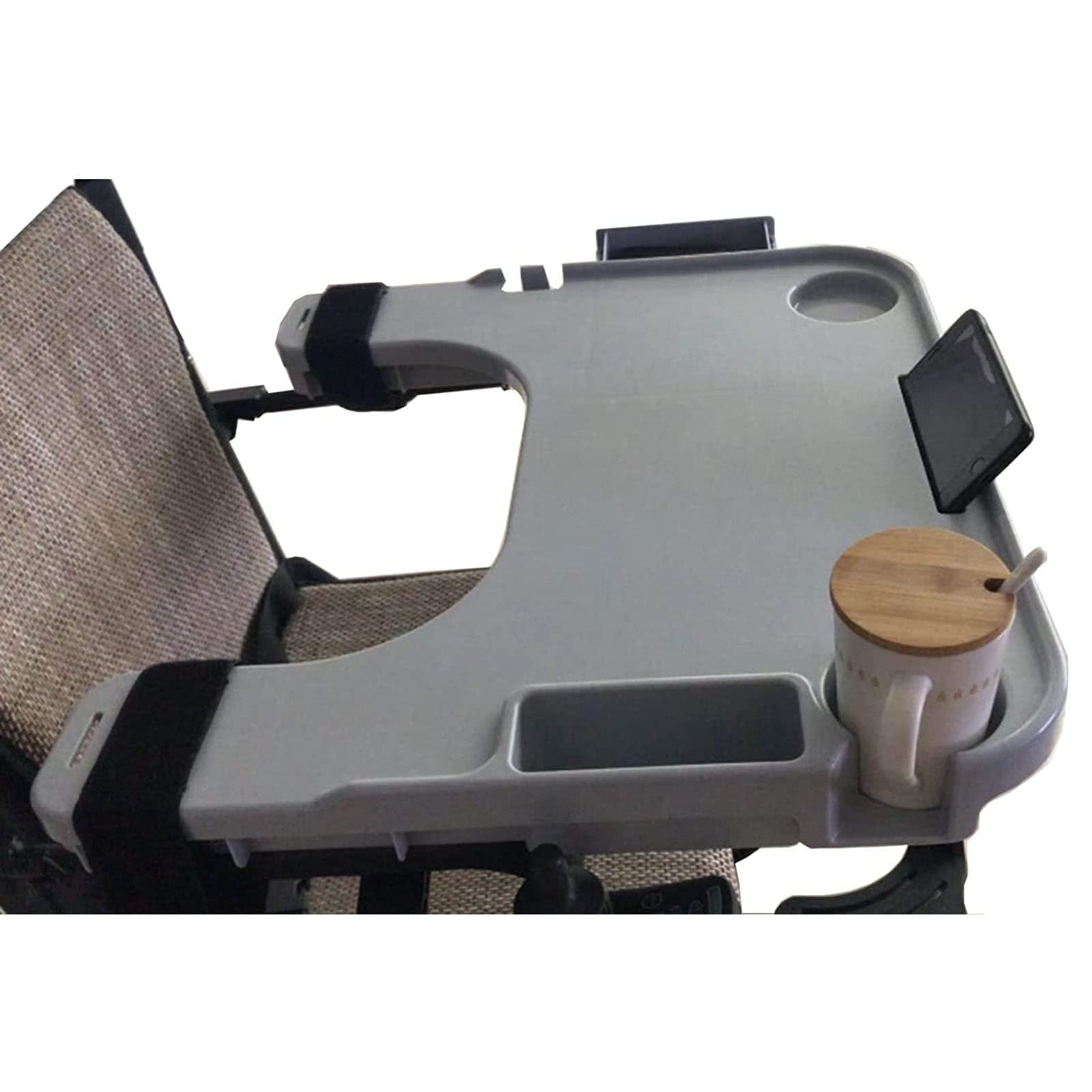 ECHBH Detachable Wheelchair Tray with Phone Stand, Cup Holder & Card Slot - Portable Dining & Writing Table for Wheelchair Users - Perfect for Meals, Reading, Work & Daily Activities