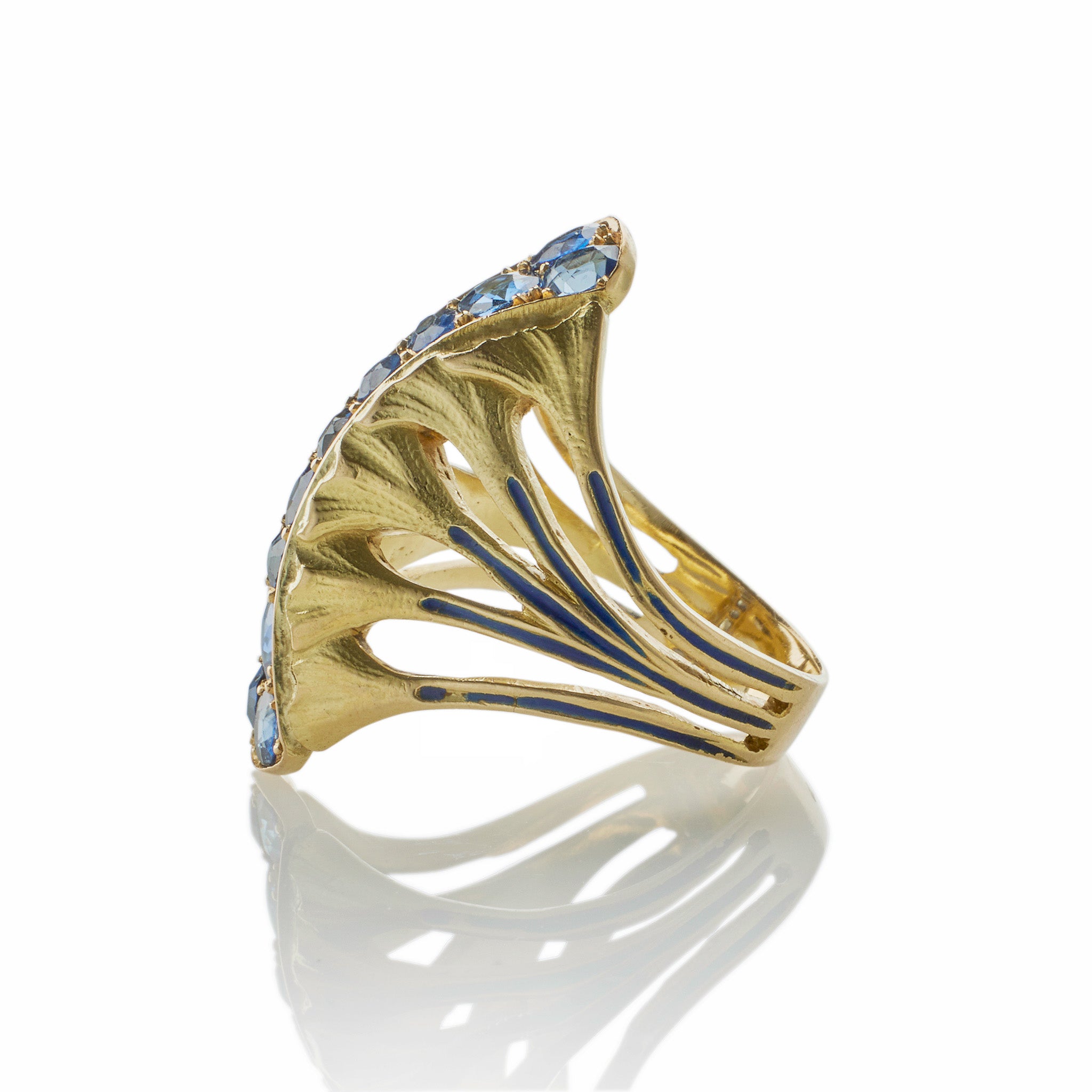 Edouard de Martilly Paris Sapphire & Enamel Lotus Flower Ring - Elegant Jewelry for Women, Perfect for Weddings, Anniversaries & Special Occasions