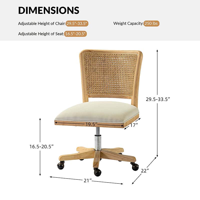 Blanca Cane Task Vanity Table Chair - Elegant White Accent Chair for Dressing Room, Bedroom, or Makeup Station - Perfect for Vanity, Desk, or Lounge Area