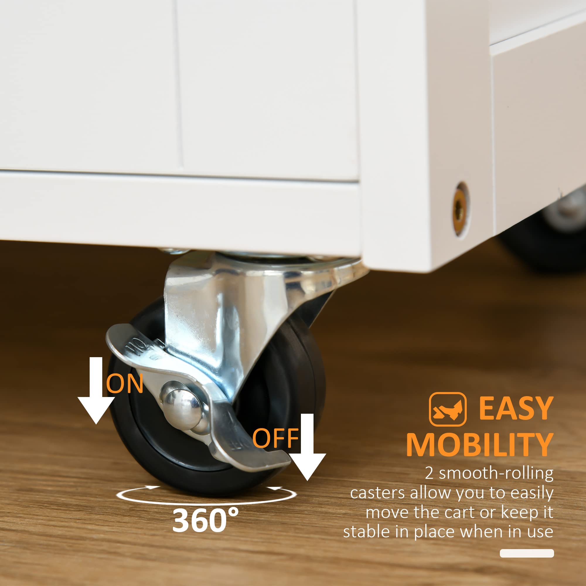 HOMCOM White Rolling Kitchen Island Cart with 9-Bottle Wine Rack, Wide Storage Drawer & Wooden Countertop - Mobile Bar Cart for Small Spaces, Kitchen Storage Solution for Apartments, Dorms & Entertaining