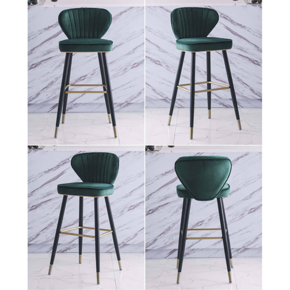 Modern Blue Velvet Counter Height Bar Stools with Back - Set of 3 for Kitchen Island, Breakfast Nook & Home Bar Decor