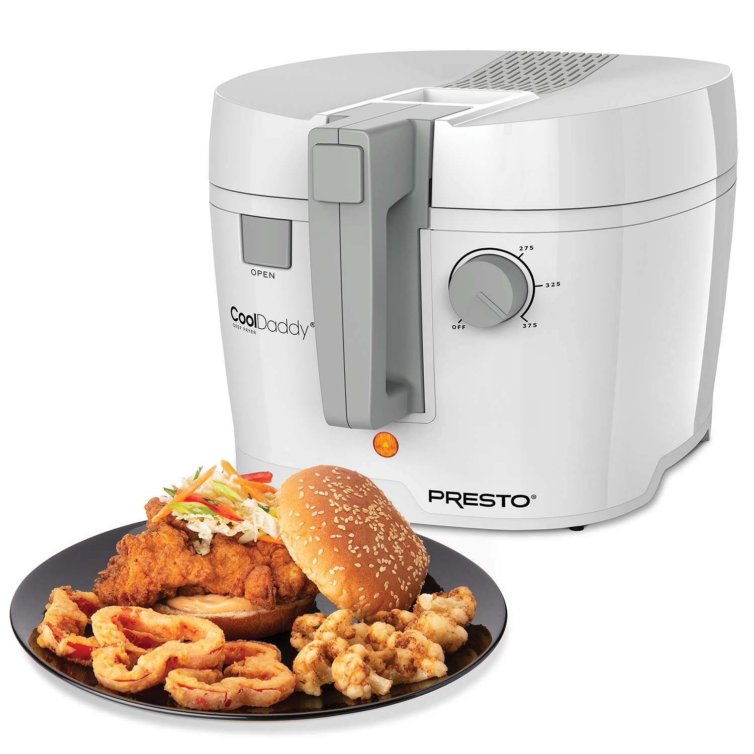 Presto 05443 CoolDaddy Cool-Touch Deep Fryer - White - Safe & Easy Home Cooking for Fried Chicken, French Fries & More