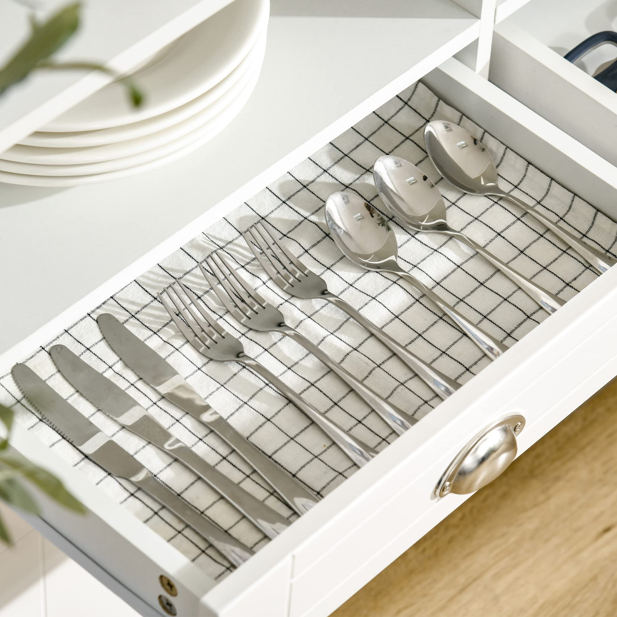 HOMCOM White Sideboard Buffet Cabinet with Storage Drawers - Kitchen Coffee Bar Organizer, Large Tabletop & Crossbar Design for Dining Room, Living Room, or Home Office Storage
