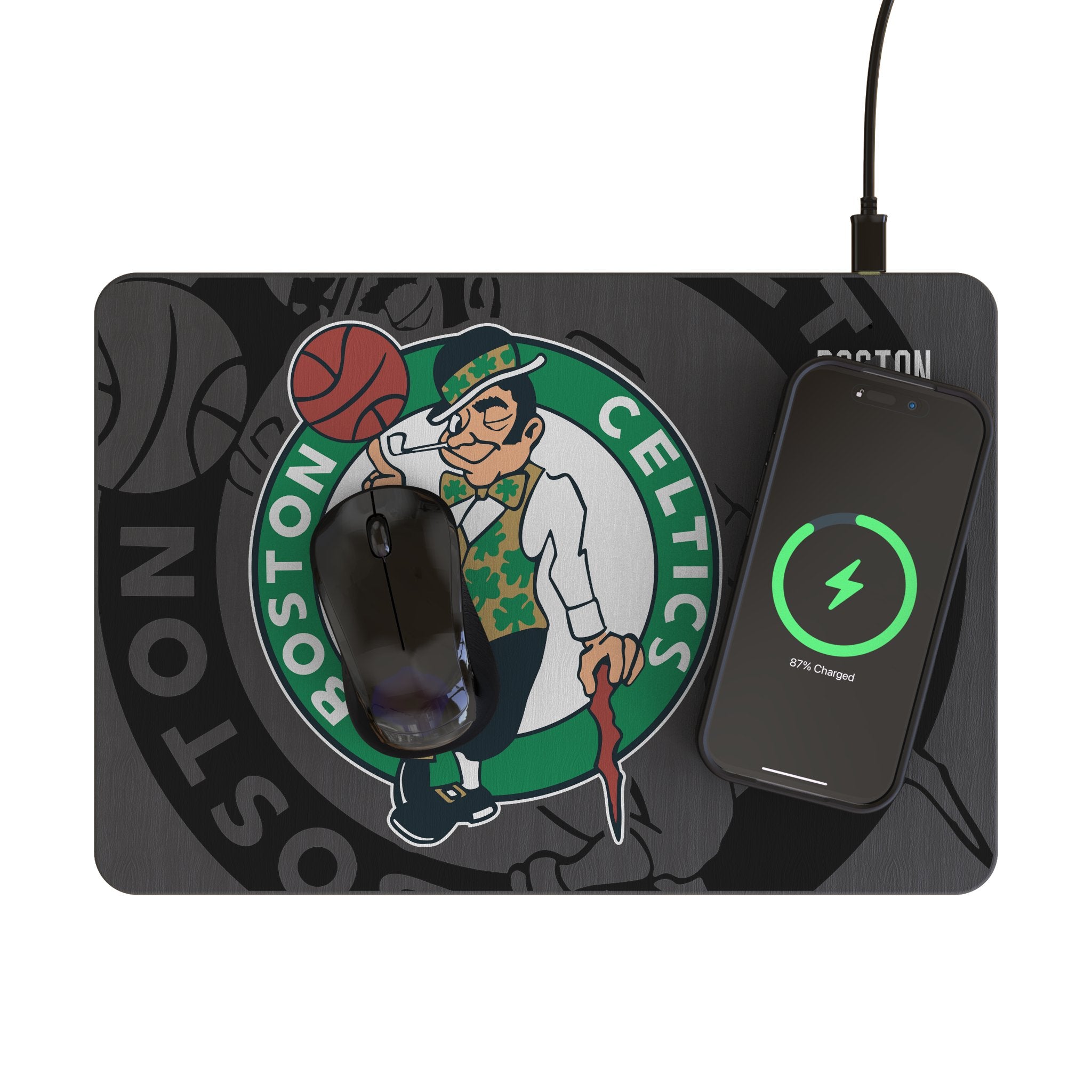Boston Celtics Monocolor Tilt 15W Fast Wireless Charger & Mouse Pad Combo - Perfect for Office, Gaming & Celtics Fans Workspace Setup