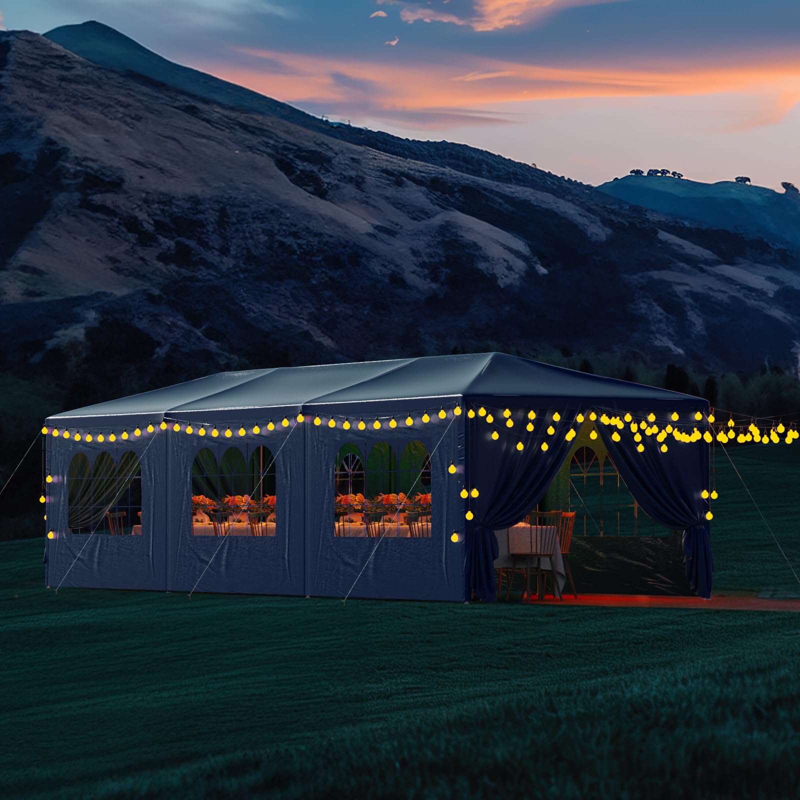 10x30FT Heavy Duty Waterproof Black Party Tent - Outdoor Canopy Wedding Tent with 8 Removable Sidewalls - Perfect for Patio, Gazebo, Events, Parties, Holiday Celebrations, Birthday, Graduation & BBQ Gatherings