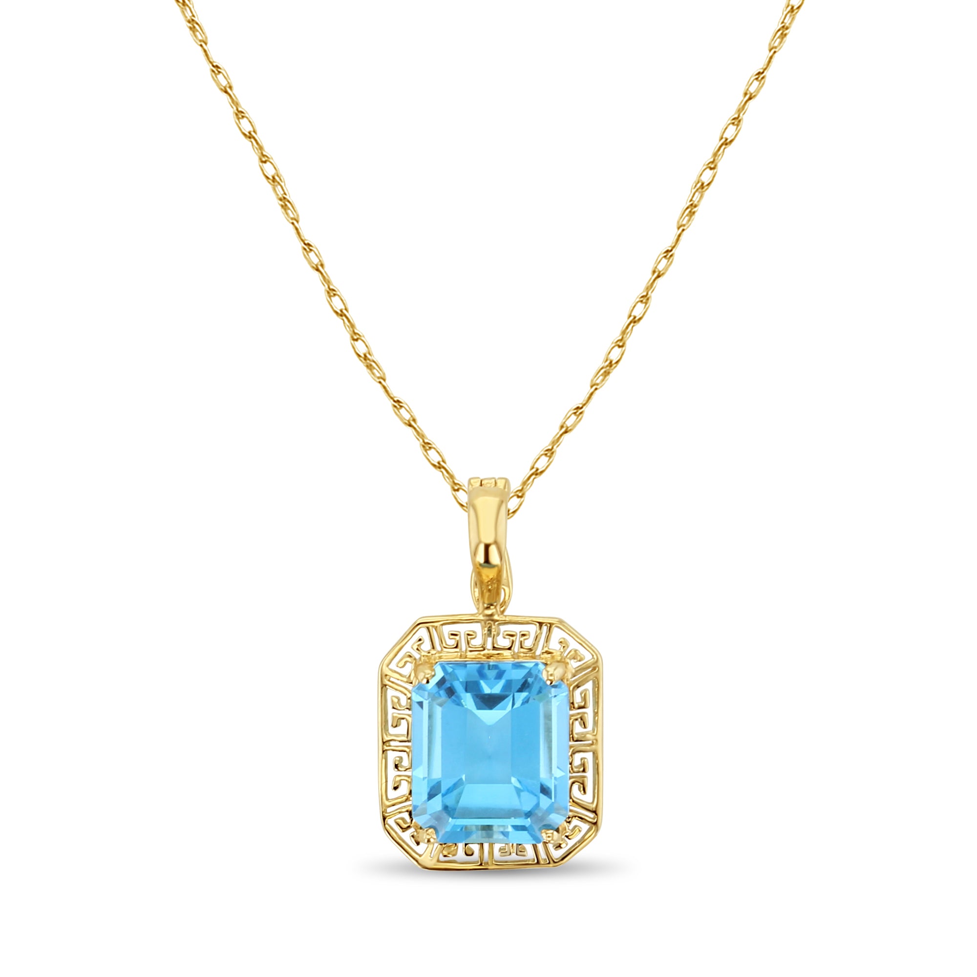 Blue Topaz Gold Greek Key Bezel Necklace - Elegant Jewelry for Women, Perfect Gift for Birthday, Anniversary & Special Occasions