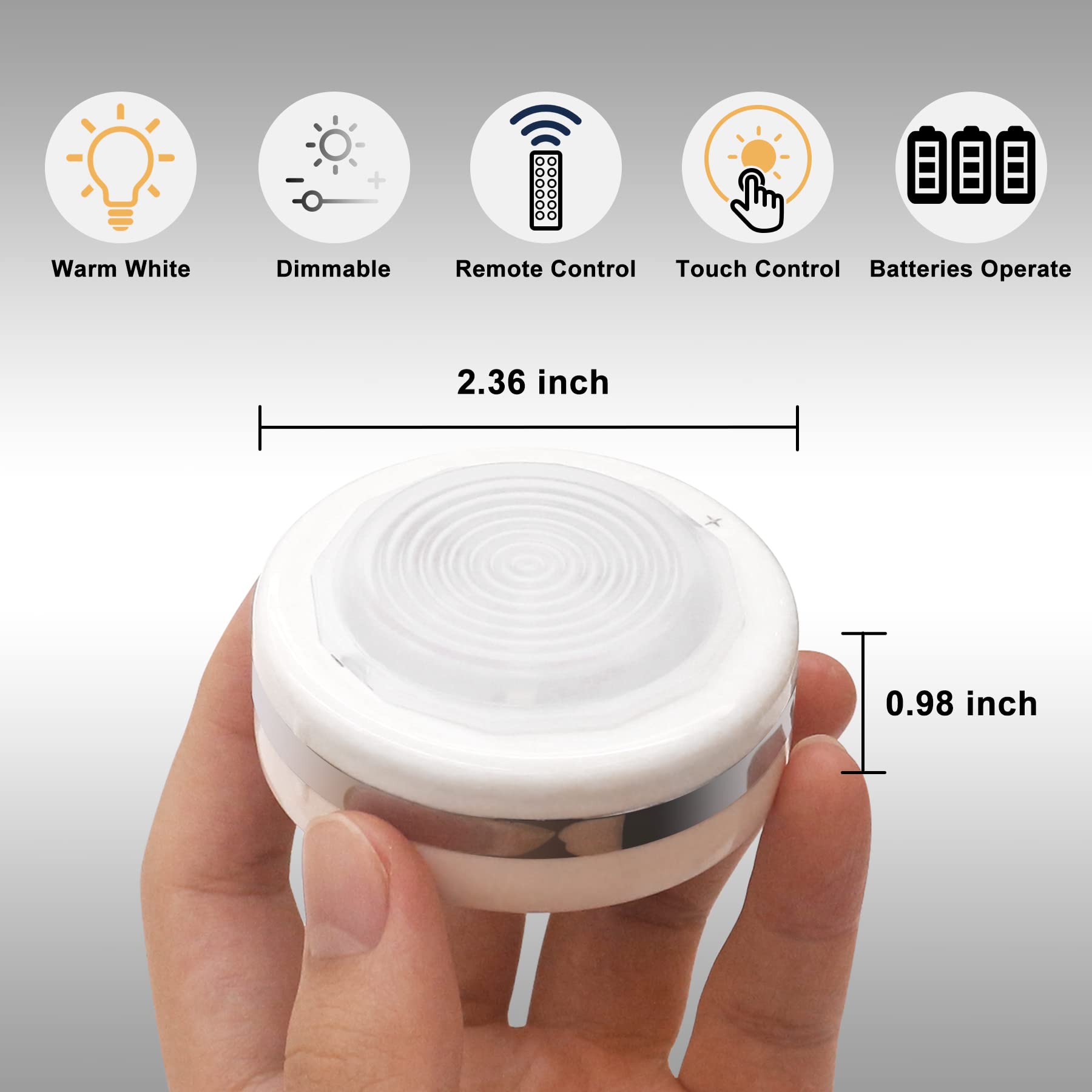 Shineled 6-Pack Wireless LED Puck Lights with Remote Control - Dimmable Under Cabinet Lighting, Closet Light, Natural White - Perfect for Kitchen, Bathroom, Wardrobe & Display Cases