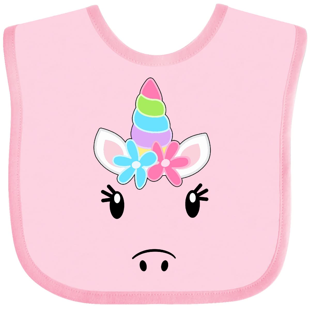 Inktastic Adorable Unicorn Horn & Nose with Pastel Flowers Baby Bib - Soft Cotton Drool Bib for Newborns, Infants & Toddlers - Perfect for Feeding, Playtime & Photo Shoots