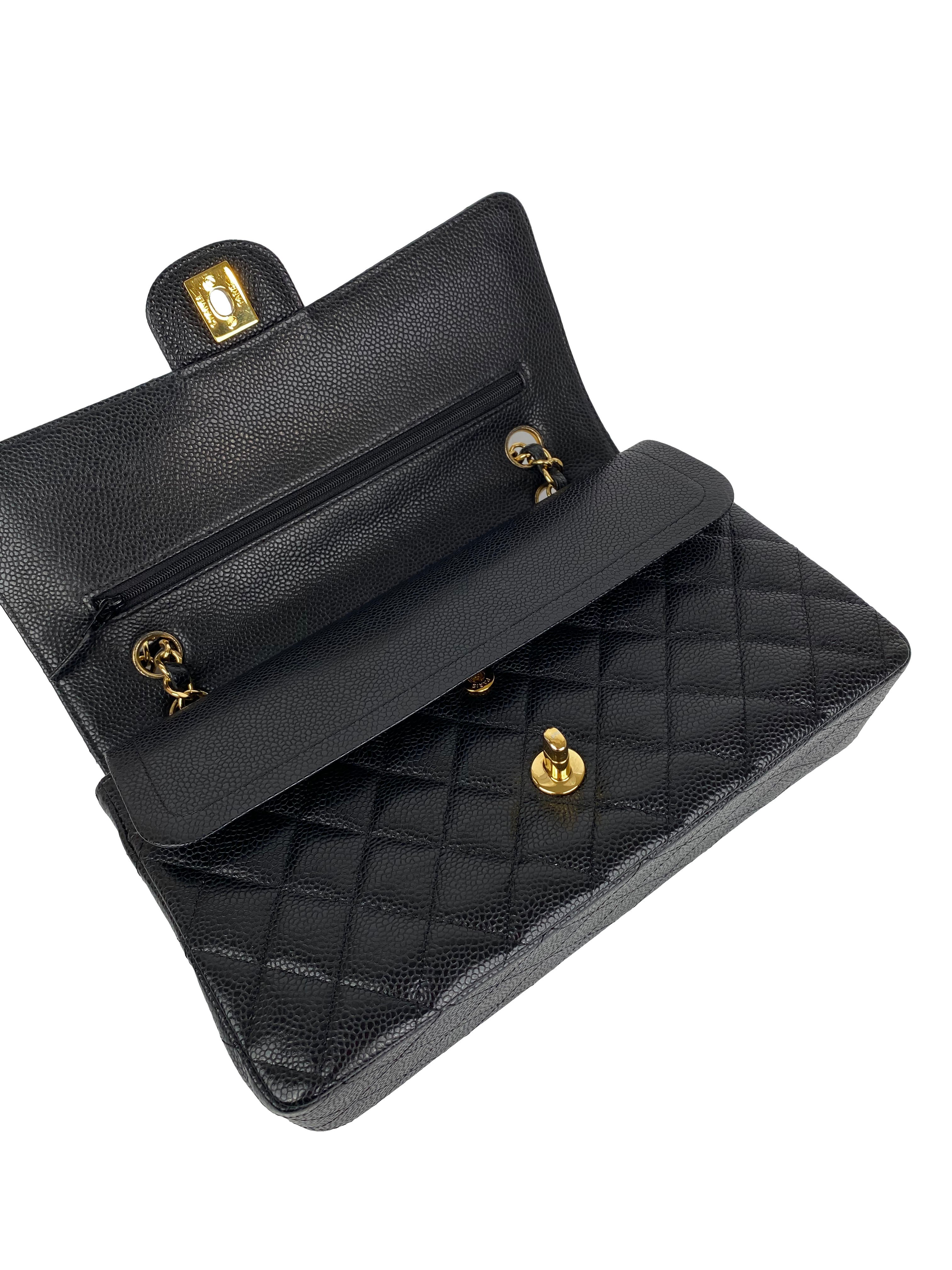 Chanel Medium Black Caviar Classic Flap Bag with Gold Hardware - Luxury Designer Handbag for Women, Perfect for Evening Events & Special Occasions