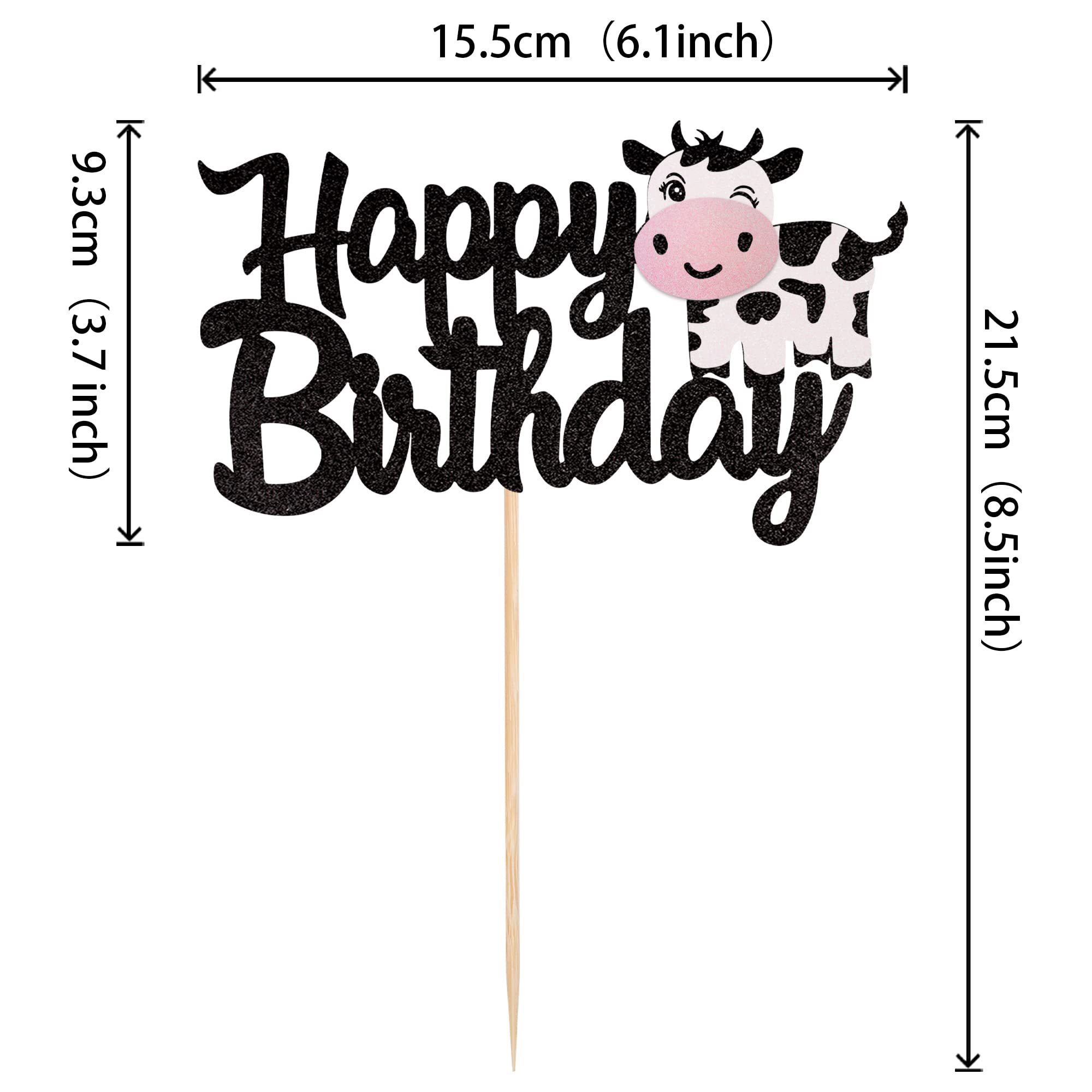 1 PCS Cow Happy Birthday Cake Topper - Glitter Farm Animal Cake Decor for Cow Theme Baby Shower, Kids 1st Birthday Party - Perfect for Boys & Girls Birthday Cakes, Cupcakes and Dessert Table Decorations