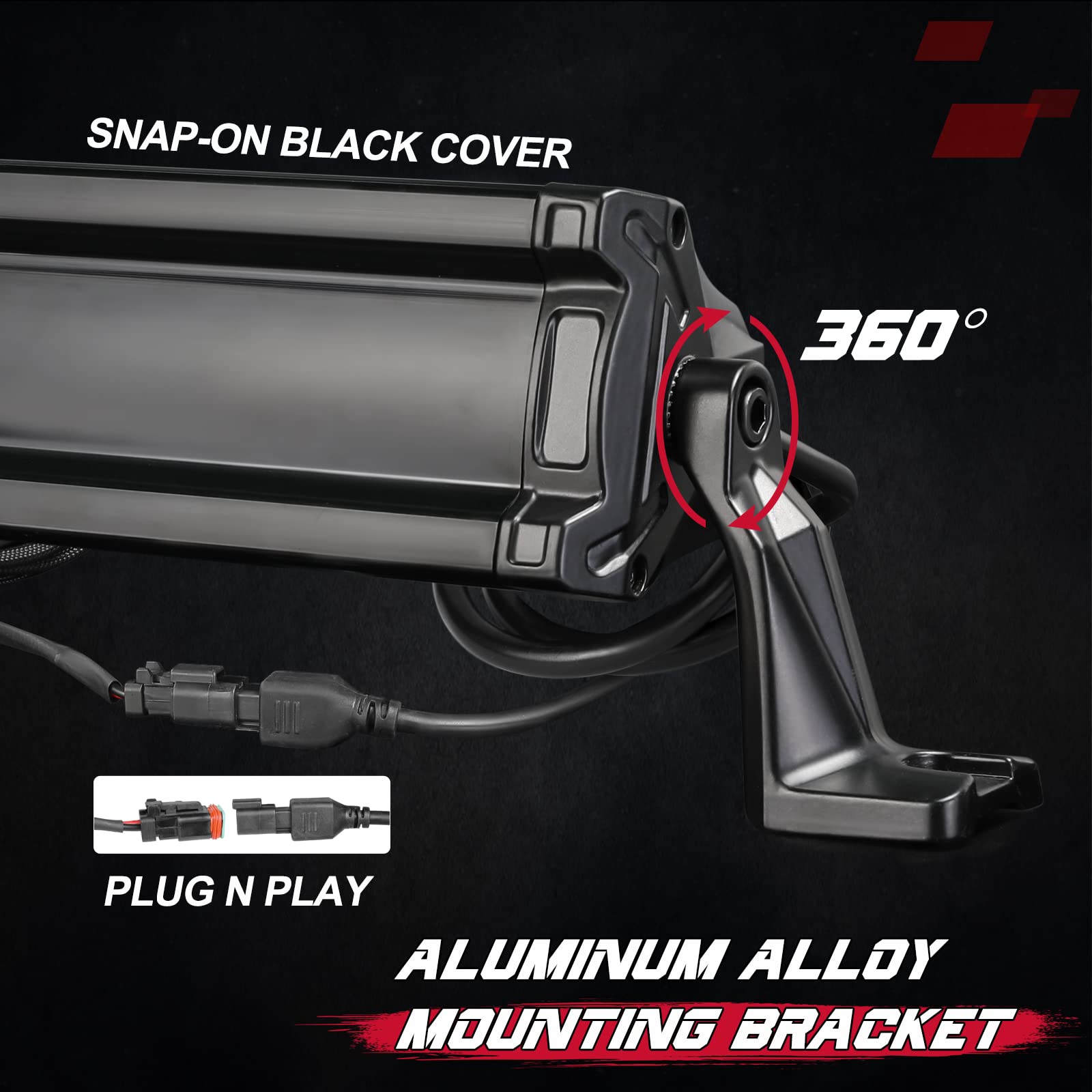 OFFROADTOWN 20 Inch 350W LED Light Bar with Wiring Harness - IP68 Waterproof Off-Road Driving Light for Trucks, ATVs, UTVs, SUVs - Durable Black Cover Fog Work Light for Night Driving, Camping & Outdoor Adventures