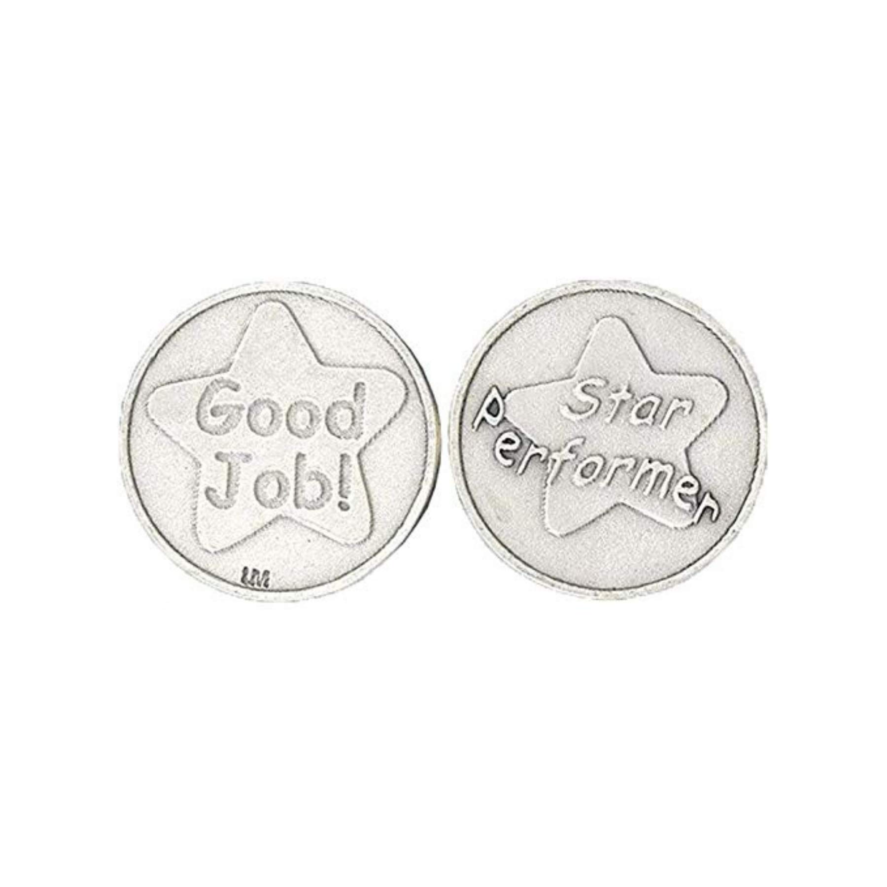 Lumen Mundi Silver Toned Good Job Star Performer Novelty Pocket Token - Motivational Gift for Employees, Students & Achievers (1 1/8 Inch, Pack of 1) - Perfect for Recognition Awards, Office Incentives & Encouragement Gifts