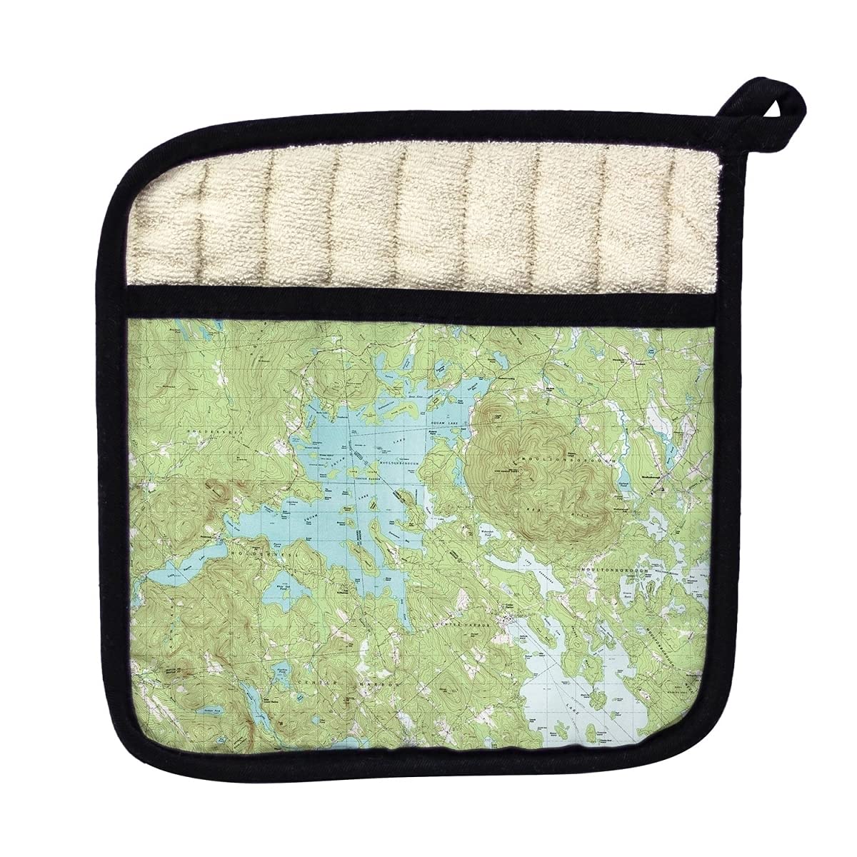 Betsy Drake PT969 Squam Lake NH Nautical Map Pot Holder - Heat Resistant Kitchen Trivet for Hot Pans, Stylish Coastal Decor for Cabin, Beach House or Nautical Themed Kitchen