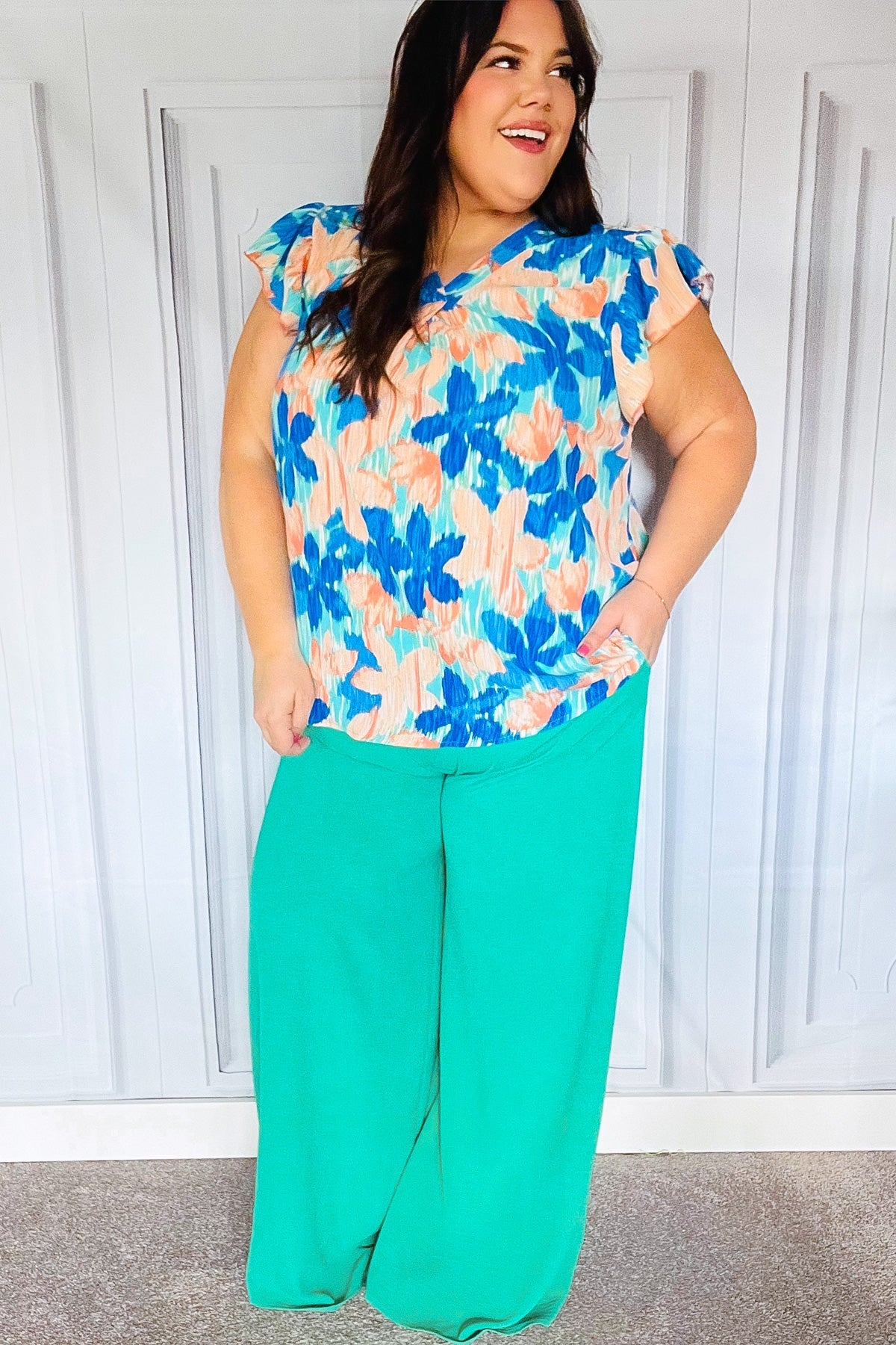 Just Dreaming Emerald Green Smocked Waist Palazzo Pants for Women - Comfortable Wide Leg Lounge Pants for Yoga, Travel & Casual Wear