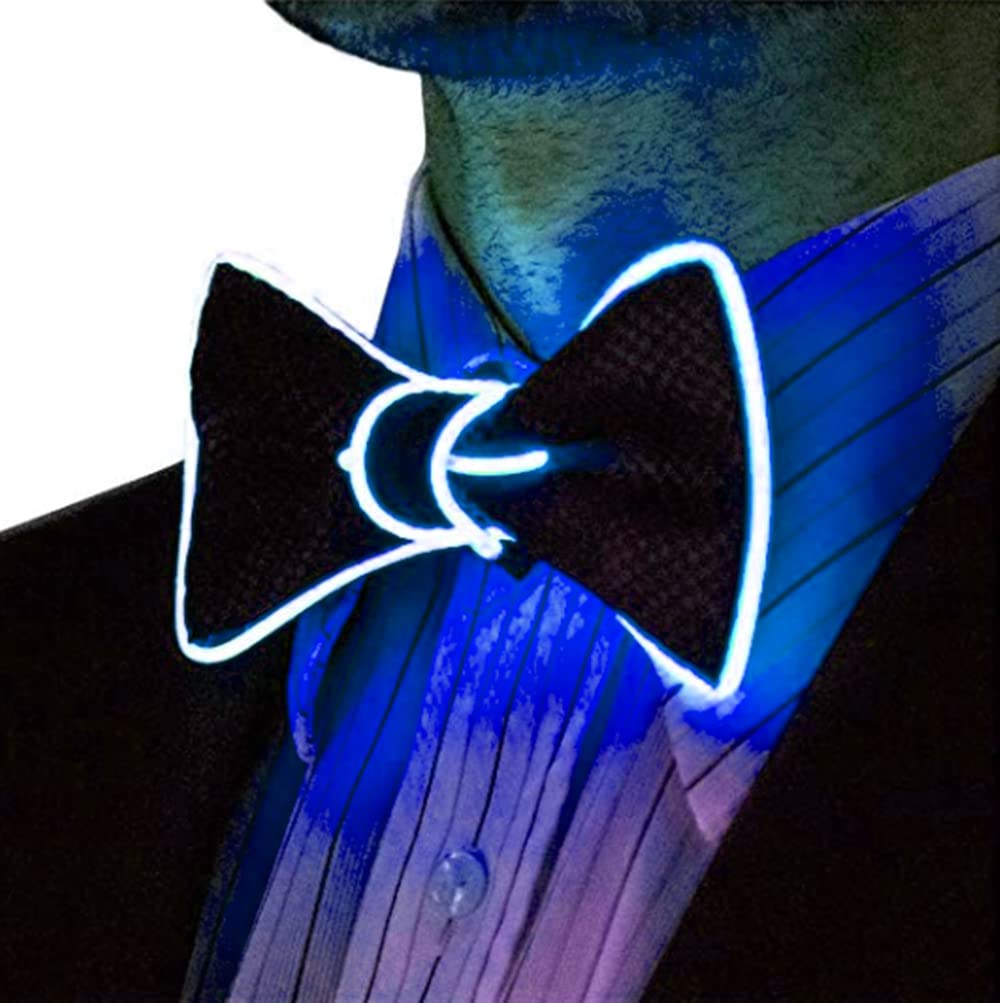 Glowing LED Bow Tie - Adjustable Light Up Bowtie with EL Wire for Parties, Raves, Cosplay & Night Events - Cool Glowing Accessory for Men & Women