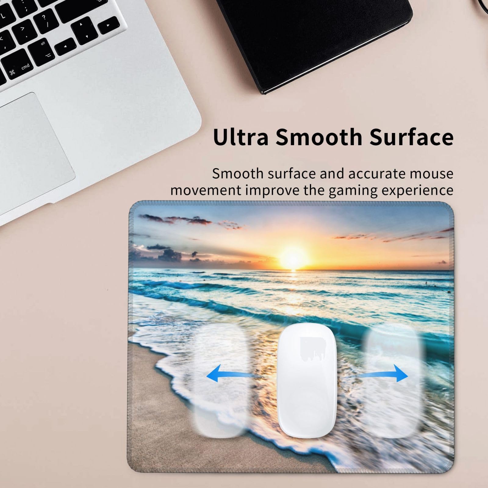 Beach Sunset Mouse Pad - Non-Slip Rubber Base, Washable Square Desk Mat for Computer & Laptop (10.2x8.3 Inch) - Perfect for Home Office, Gaming & Workstation Decor Accessories