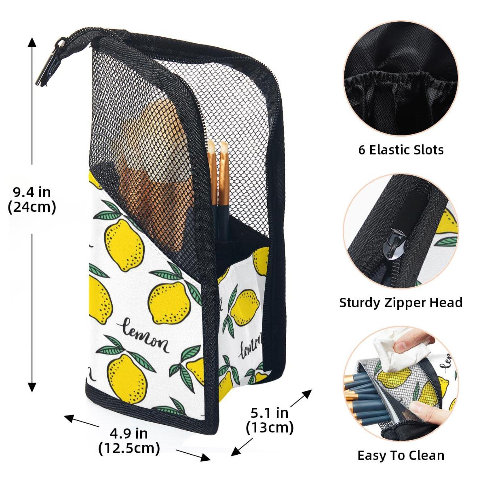 12-Piece Makeup Brush Organizer Bag with Lemon Print - Portable Travel Cosmetic Brush Holder Case for Professional Makeup Artists & Beginners - Perfect for Home, Travel, and Salon Use