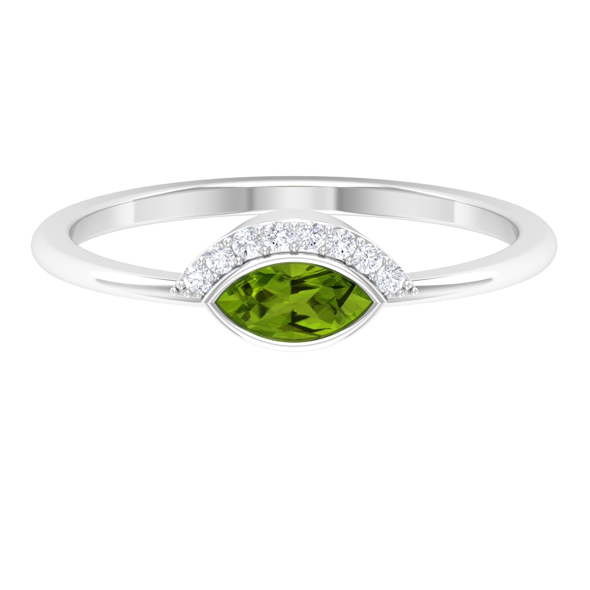14K Solid Gold Marquise Cut Peridot Promise Ring with Half Halo - East West Peridot & Diamond Engagement Ring for Women | Perfect for Anniversaries, Proposals & Special Occasions