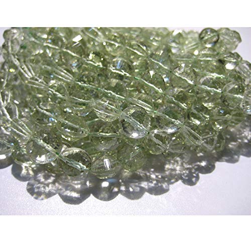 10mm Green Amethyst Beads - Concave Cut Faceted Coin Gemstones (25 Pieces, 9 Inch Half Strand) for Jewelry Making, DIY Bracelets & Necklaces