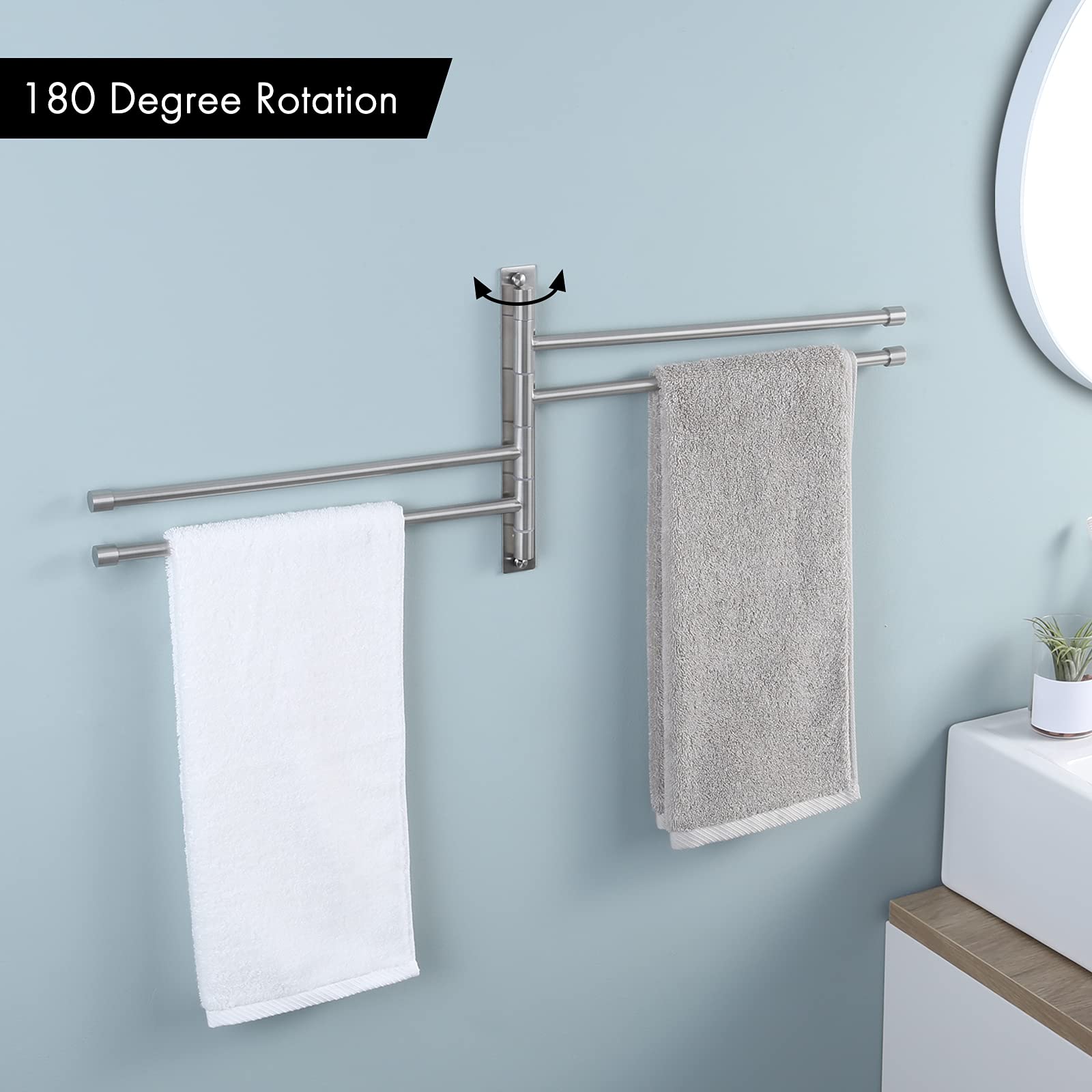 KES 13.8 Inch Swing Arm Wall Mount Towel Bar - 4-Arm Stainless Steel Towel Holder (SUS304 Brushed Finish) for Bathroom, Kitchen & Spa - A2102S4-2 | Space-Saving Design for Small Bathrooms & Modern Homes