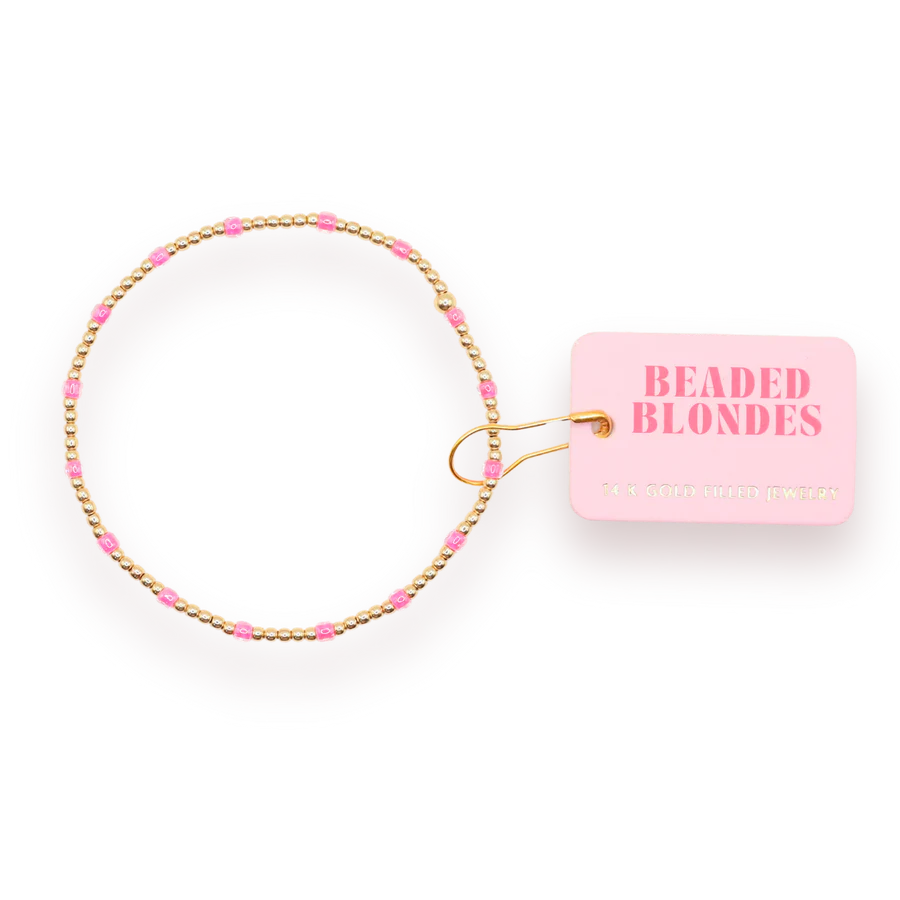 Beaded Blondes Gold Hot Pink Dainty Poppi Bracelet - Elegant Stackable Jewelry for Women, Perfect for Parties & Date Nights