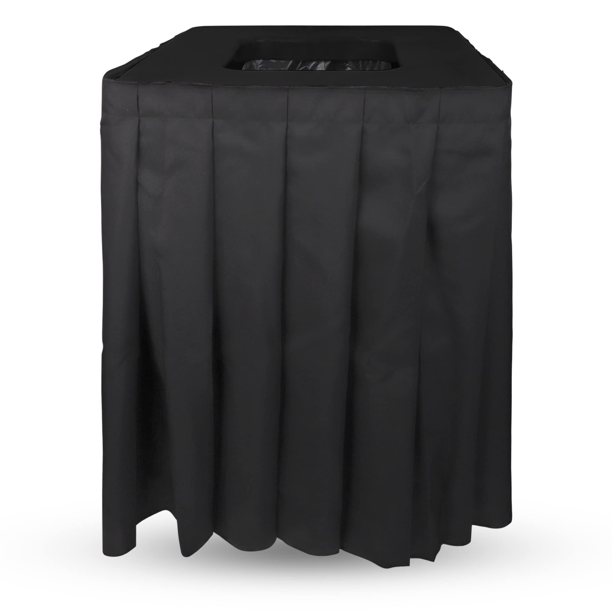 Square Black Garbage Can Cover - 32-35 Gallon Trash Bin Lid with Pleated Skirt for Indoor Waste Containers | Heavy Duty Plastic | Perfect for Kitchen, Office, Birthday Parties & Home Use (Black Top & Skirt)