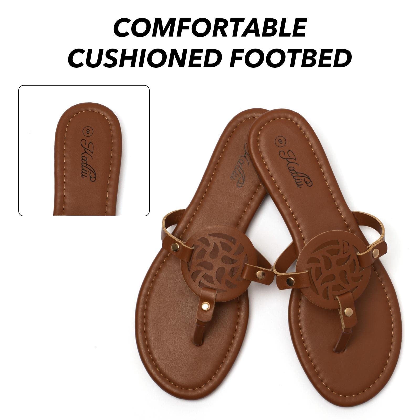 Katliu Women's Flat Sandals - Comfortable Flip Flops with Soft Sole for Beach, Pool, and Casual Summer Outfits