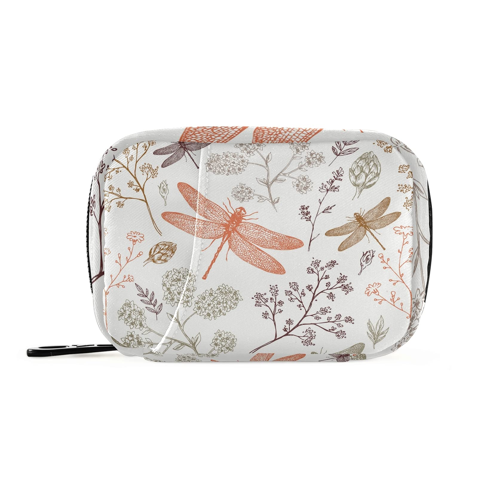 Elegant Dragonfly Print White Pill Organizer Case with Removable Inner Boxes - Portable Zippered Medicine Storage Container for Travel, Home & Office Use