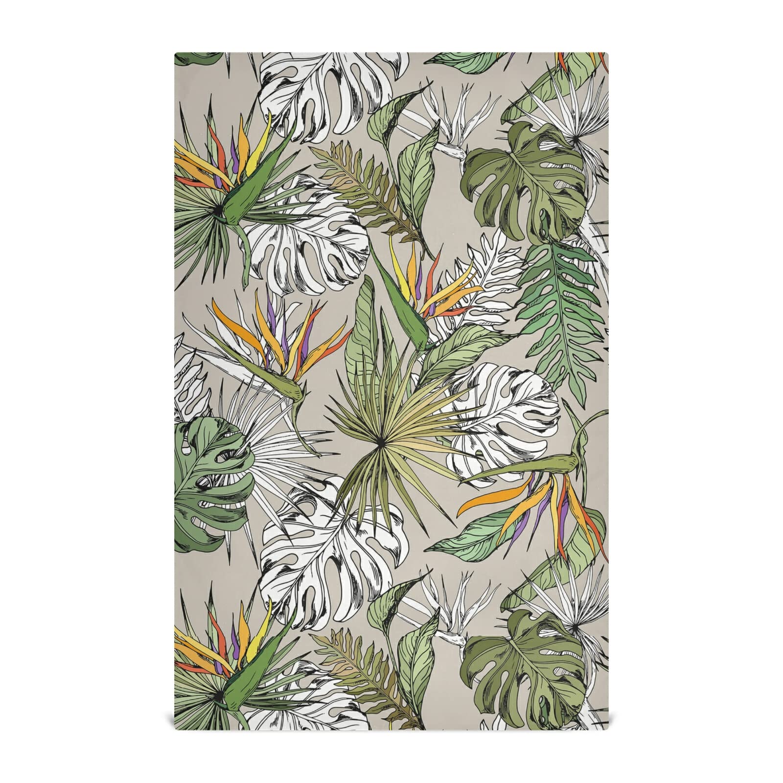 Tropical Leaves & Exotic Flowers Kitchen Dish Towels Set of 6 - Premium Polyester Waffle Weave Dishcloths, Napkins & Tea Towels with Hanging Loop for Kitchen, Dining & Bar Use