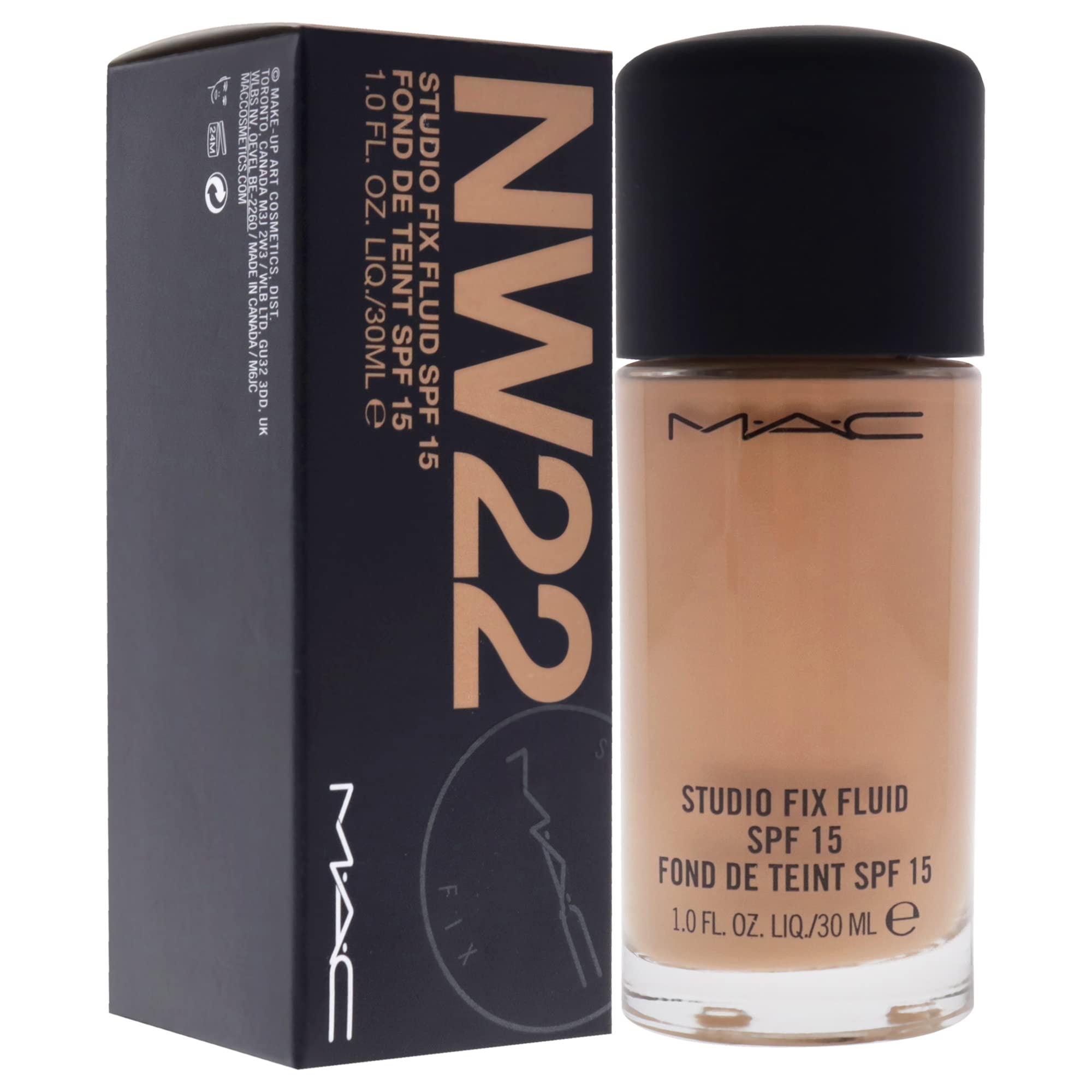 MAC Studio Fix Fluid SPF15 Foundation - NW22 Medium Cool - Longwear Matte Finish for Oily Skin | Perfect for Everyday Wear & Special Occasions