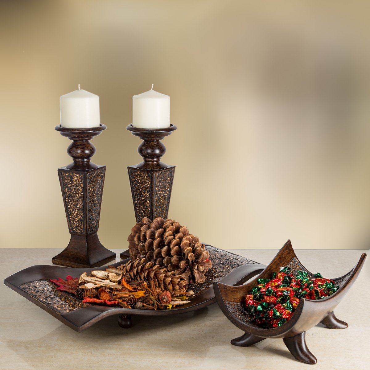 Creative Scents Schonwerk Brown Centerpiece - Crackled Mosaic Design Home Decor for Dining, Living Room, Coffee Table, Wedding, Party & Event Decorations