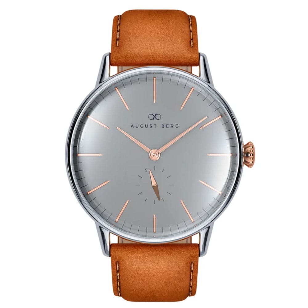 August Berg 40mm Gray Dial Brown Leather Strap Unisex Watch 10140H04LBN20 - Perfect for Business, Casual & Everyday Wear