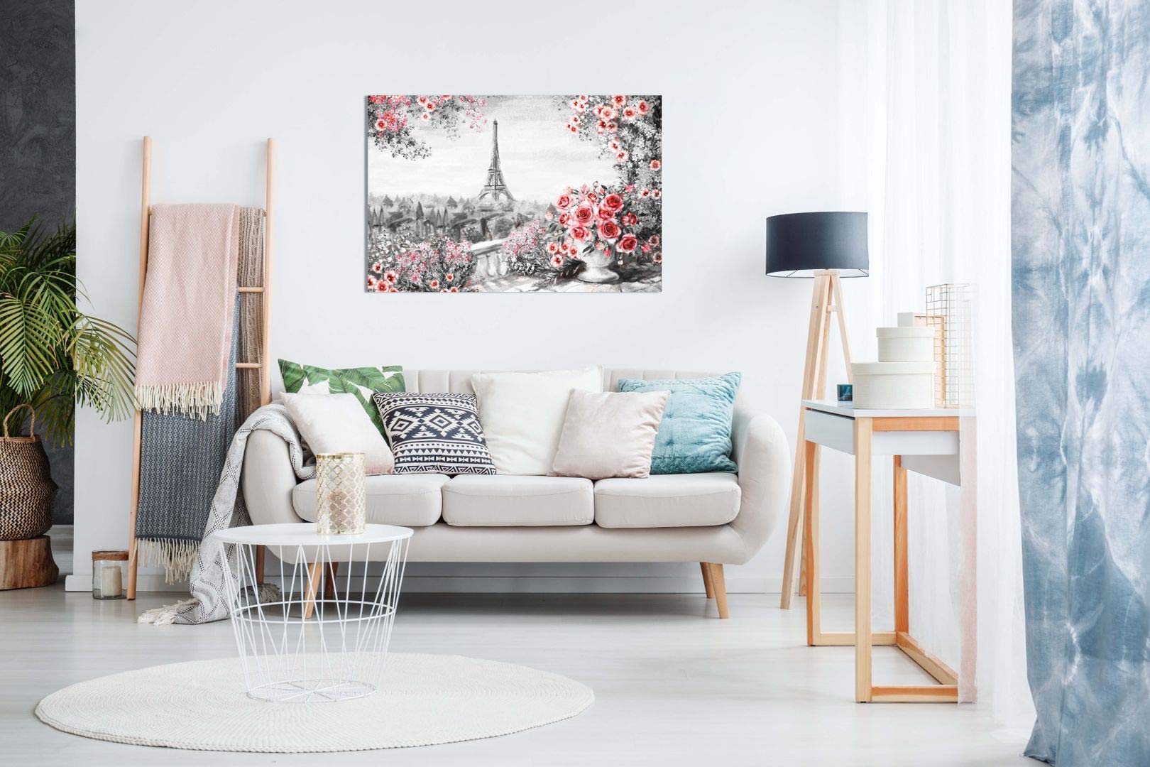 Paris Oil Painting Black White Red With Roses Canvas Wall Art Print (30x20) - Elegant Home Decor for Living Room, Bedroom & Office