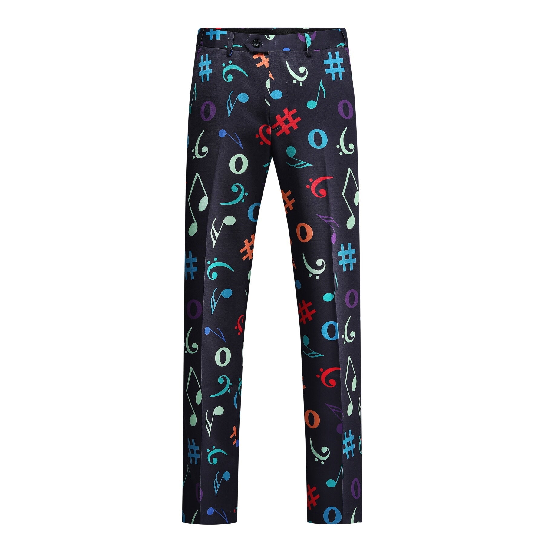 2 Piece Men's Black Music Notes Printed Suit Set - Formal & Casual Wedding, Prom, Party Outfit - Perfect for Concerts, Date Nights & Special Occasions
