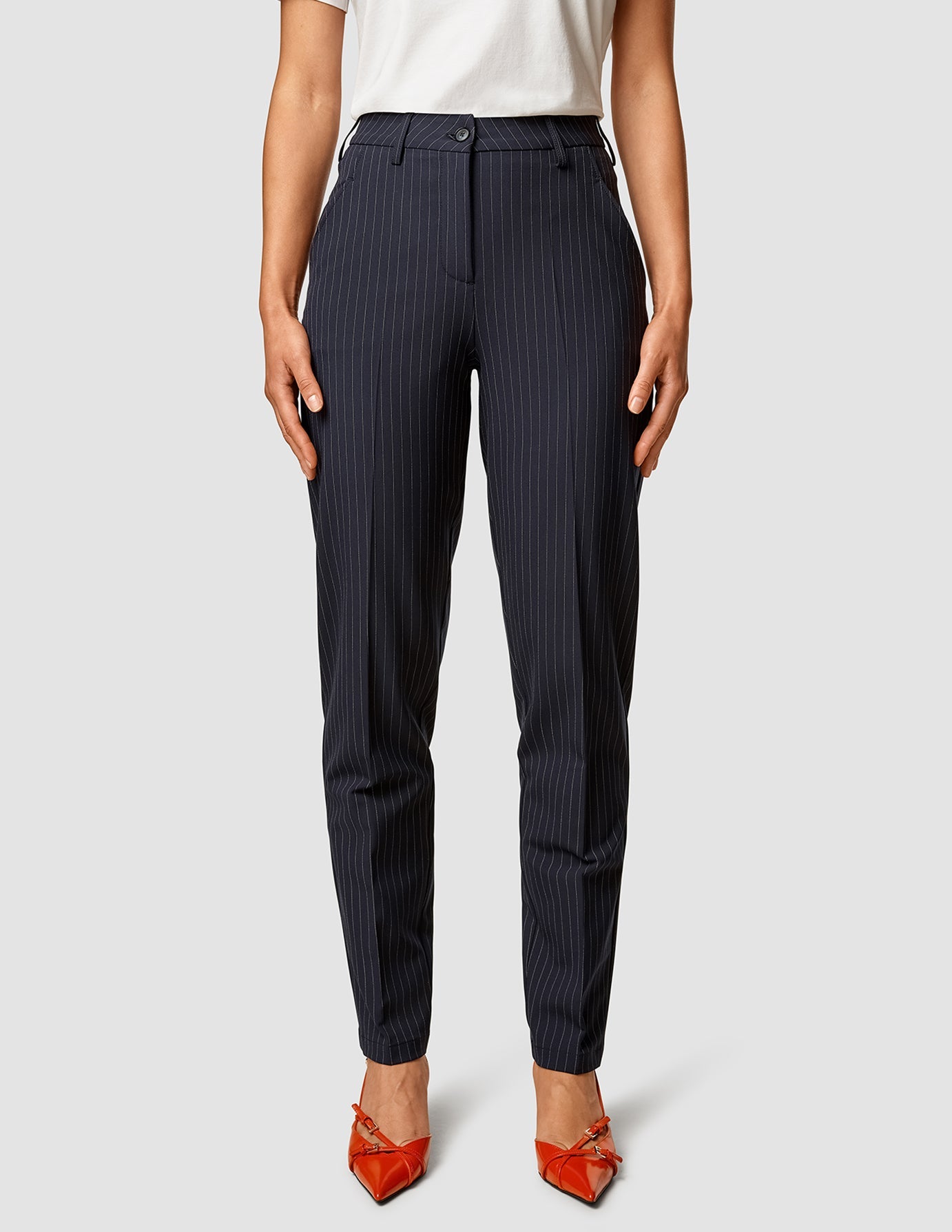 Essential Tapered Pants for Men - Navy Pinstripe Slim Fit Dress Pants | Perfect for Office, Business Casual & Formal Occasions