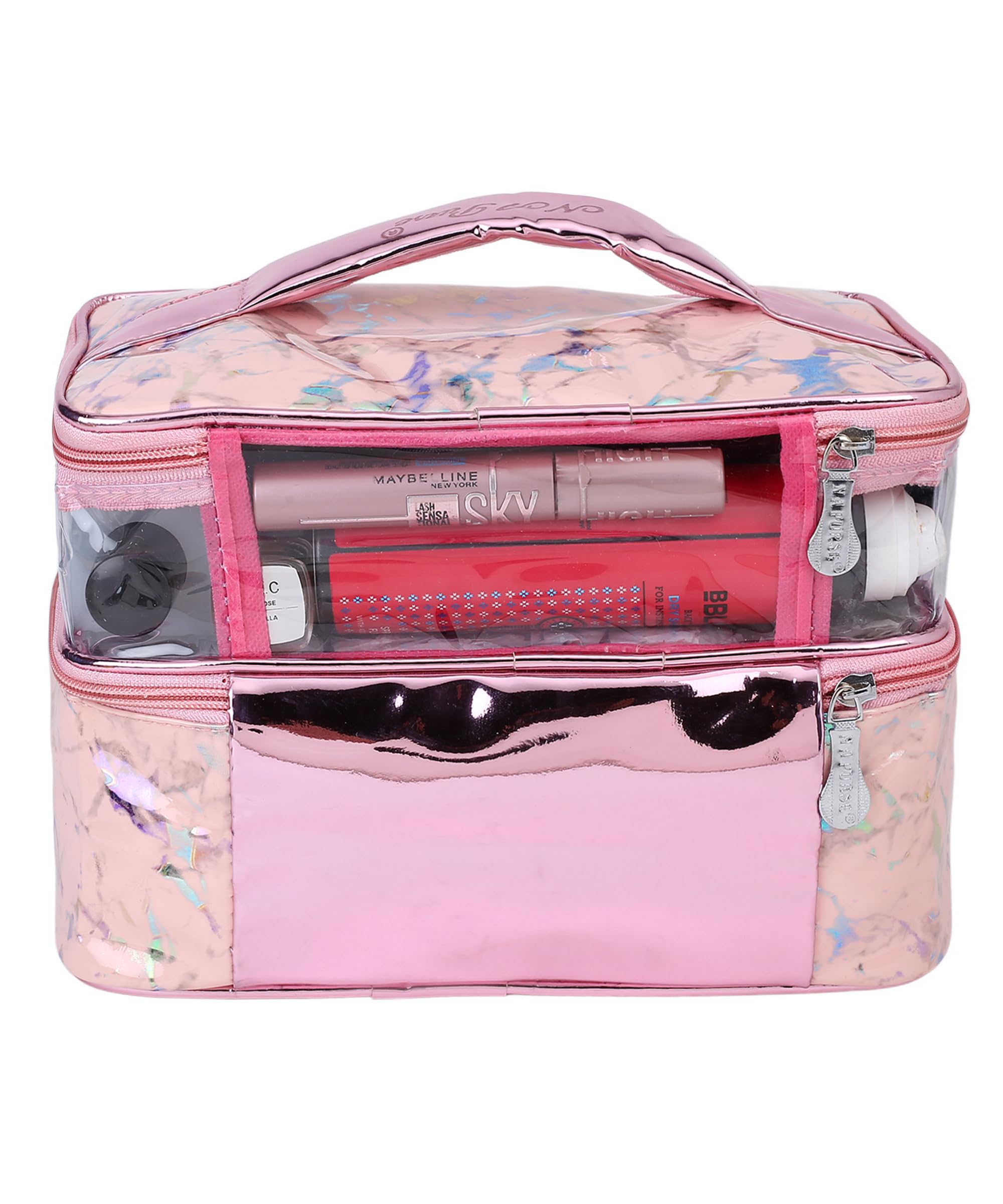 Pink Makeup Bag for Women - Large Cosmetic Organizer with Mirror, Travel Toiletry Case for Makeup Brushes & Essentials | Perfect for Travel, Gym, and Daily Use