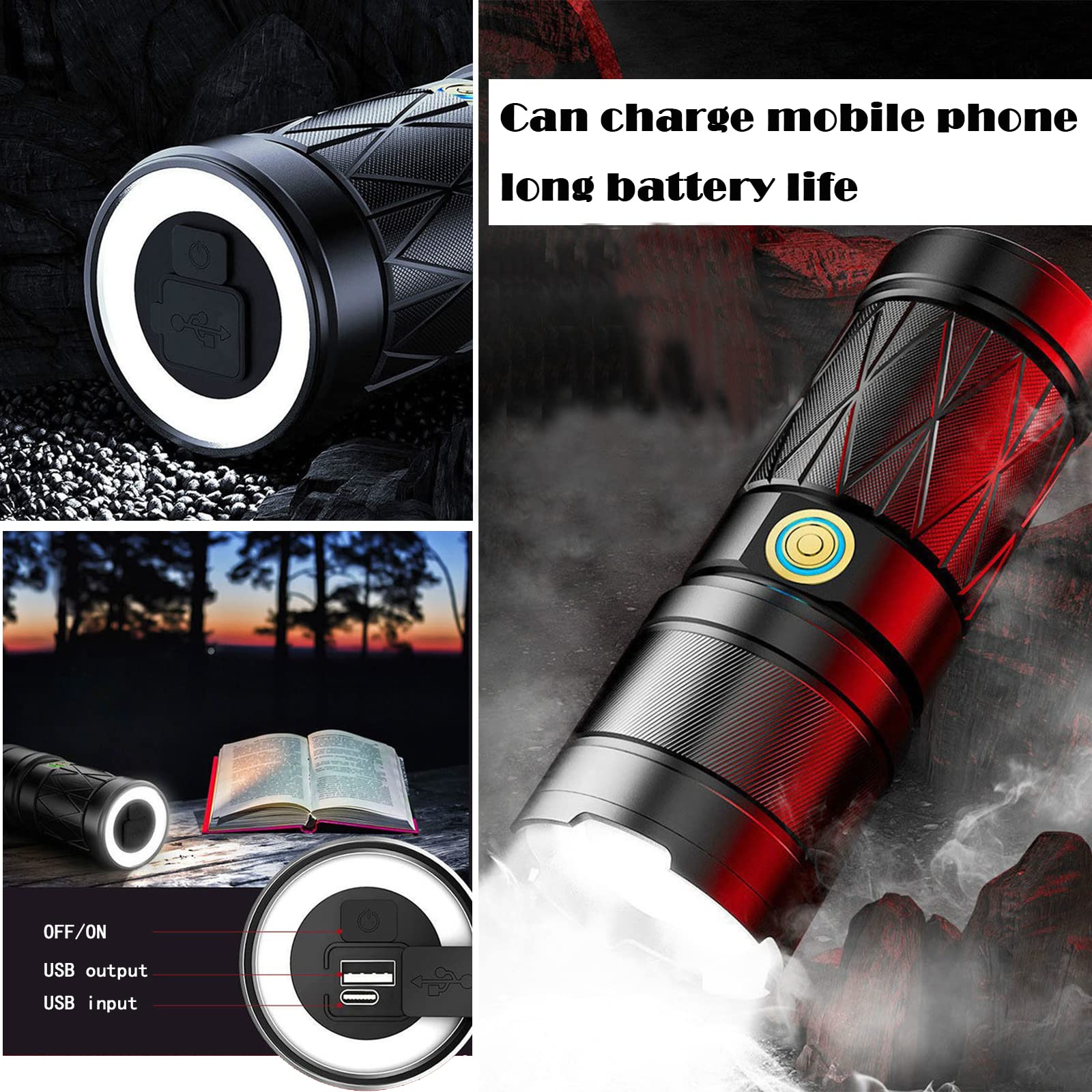 120,000 Lumens Super Bright LED Flashlight - Rechargeable Tactical Flashlight, High Lumens Zoomable Waterproof Flashlight for Camping, Hiking, Emergencies & Outdoor Adventures