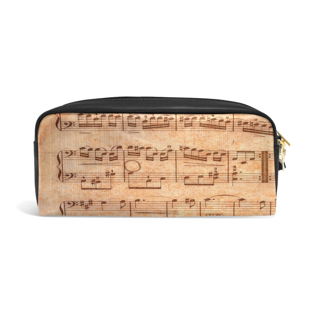 Vintage Music Note Leather Zipper Pencil Case - Stylish Pen Organizer, Stationery Pouch & Cosmetic Makeup Bag for School, Office & Travel Accessories Storage