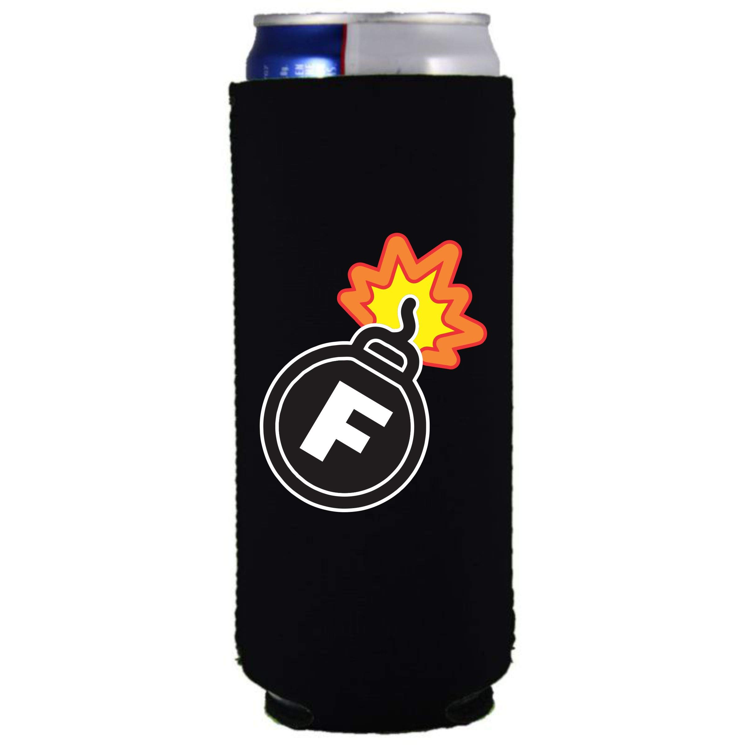 F Bomb Slim Can Cooler - Insulated Beer Koozie for 12oz Cans (Black, 1 Pack) - Keep Drinks Cold at BBQs, Tailgates & Outdoor Parties