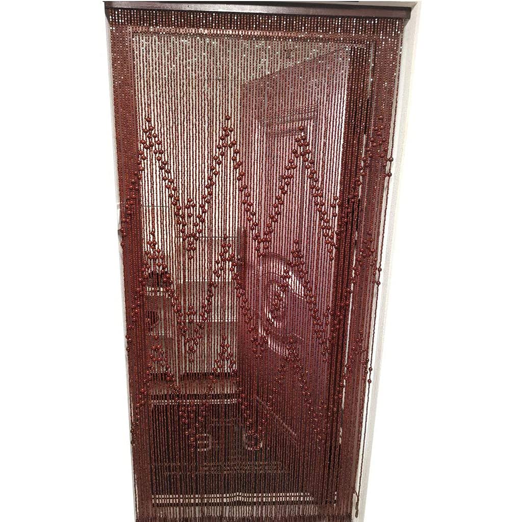 Natural Wood and Bamboo Beaded Curtains - Brown Bohemian Room Divider for Doorways (90x195cm) | Plain Design Wooden Bead String Curtain for Closets, Windows & Room Partitions | Eco-Friendly Home Decor for Boho, Zen & Asian Style Interiors