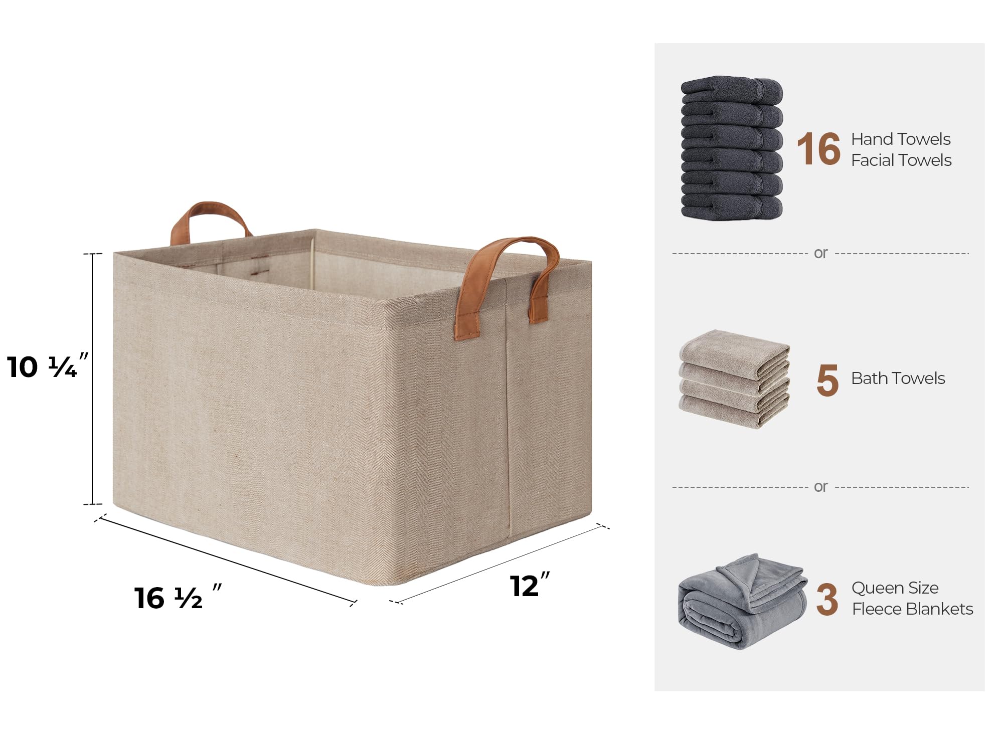 StorageWorks Fabric Storage Bins with Handles & Metal Frame - 2-Pack Closet Organizer for Bedroom, Closet & Office - Large Brown & Beige Shelves Baskets for Home Organization