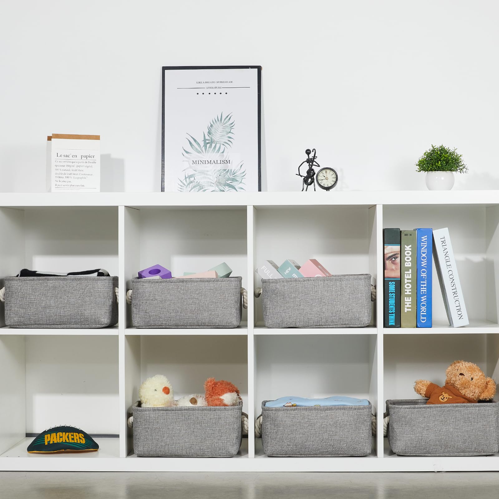 Small Gray Fabric Storage Bins Set of 6 - Collapsible Organizer for Closet & Shelf